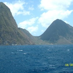 The Pitons at St. Lucia on the Catamaran excursion