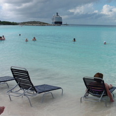The private beach and a view of our ship at Half Moon Cay