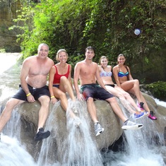 Taking a break from waterfall jumping at the Irie Blue Hold, Jamaica
