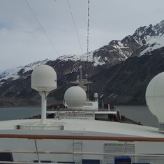 The front of the ship through Glacier Bay