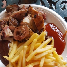 jerk chicken and Red Stripe