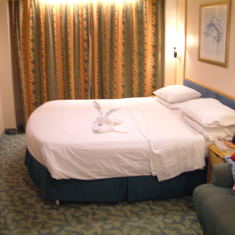 Towel animal left on bed each night.