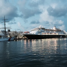 The Veendam, next to the Coast Guard Eagle