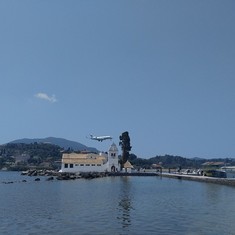 Corfu Greece plane landing 100 feet from the monastery