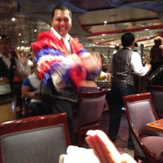 Our main waiter Michael dancing!