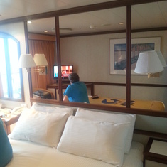 The mirrored wall above the Bed