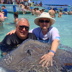 Paul and Susan at Stingray City sandbar.